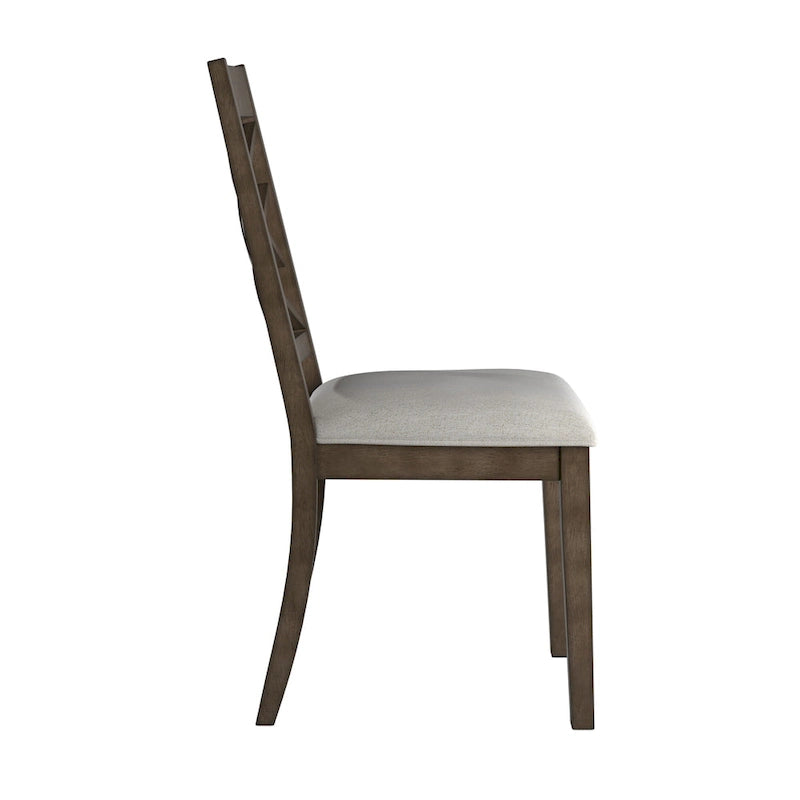 Silla de comedor de madera color espresso con respaldo de celosía y asiento tapizado
