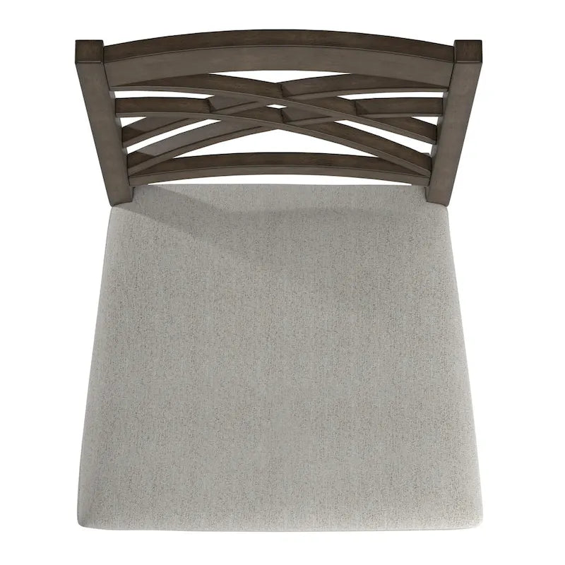 Silla de comedor de madera color espresso con respaldo de celosía y asiento tapizado