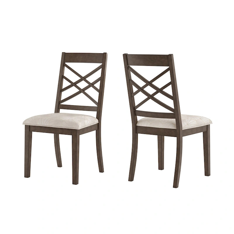 Silla de comedor de madera color espresso con respaldo de celosía y asiento tapizado