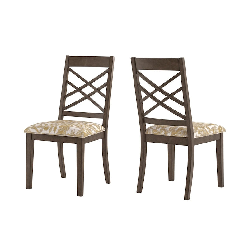 Silla de comedor de madera color espresso con respaldo de celosía y asiento tapizado