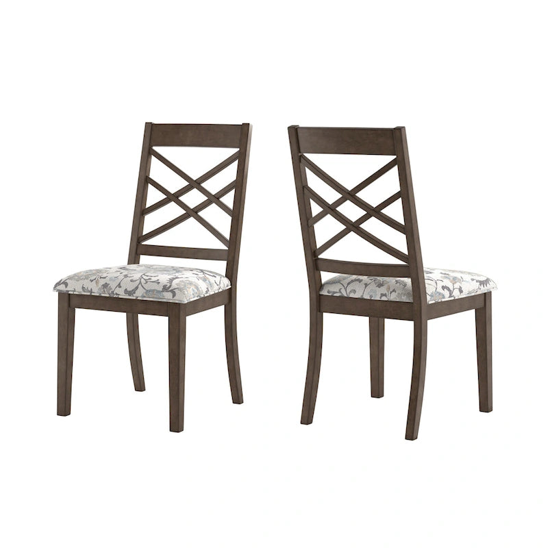 Silla de comedor de madera color espresso con respaldo de celosía y asiento tapizado