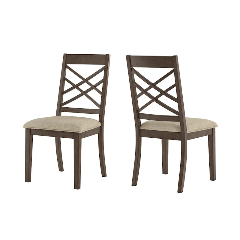 Silla de comedor de madera color espresso con respaldo de celosía y asiento tapizado