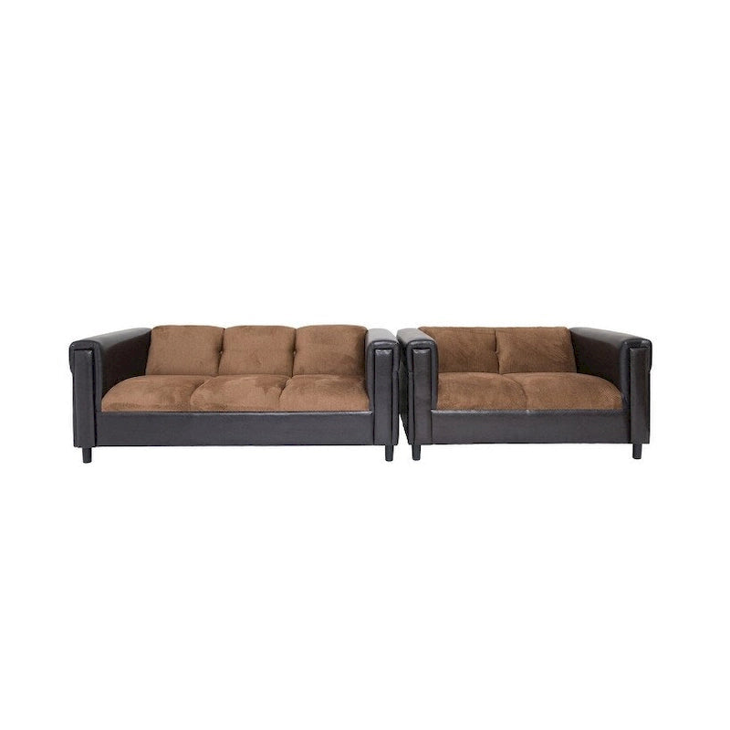 Zeitgemäßes braunes Chenille-Sofa mit schwarzem Gestell und quadratischen Armlehnen