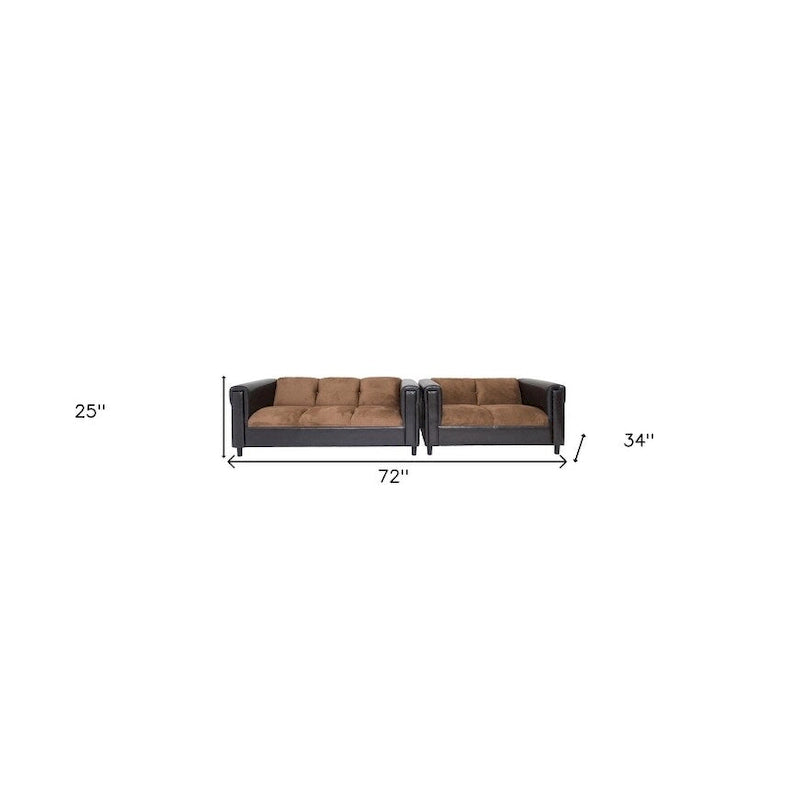 Zeitgemäßes braunes Chenille-Sofa mit schwarzem Gestell und quadratischen Armlehnen