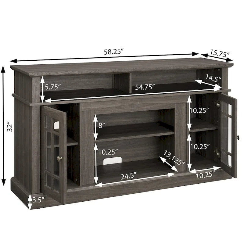Mueble de TV de madera de 58 con espacio de almacenamiento y aberturas para organizar cables