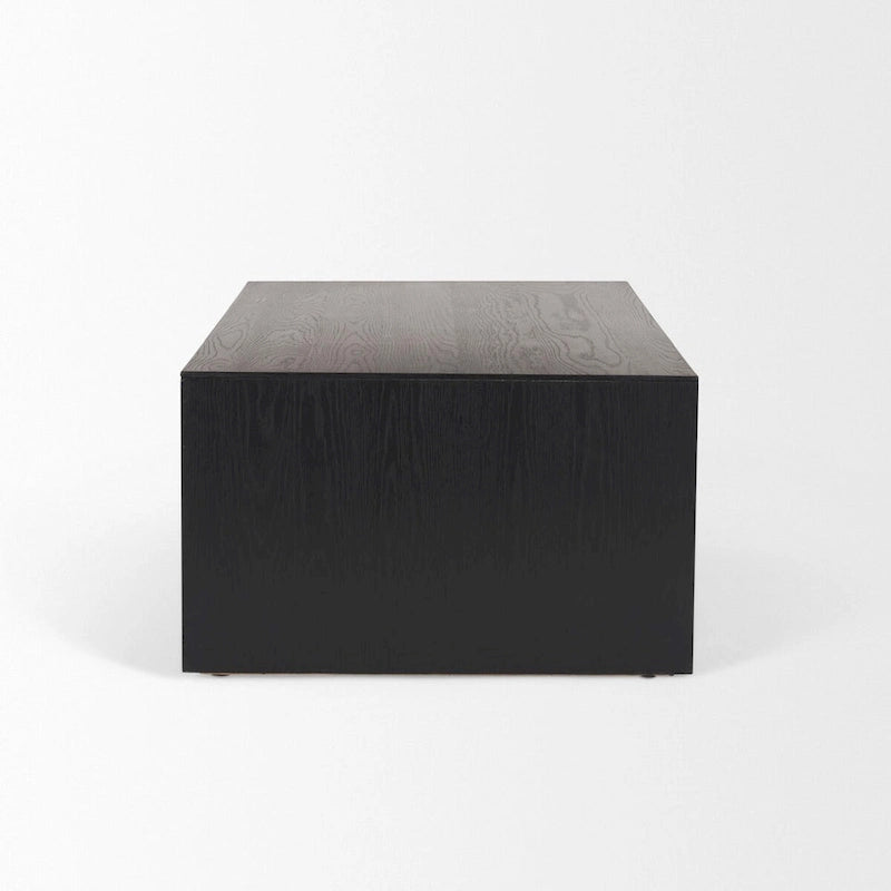 Mesa de centro rectangular de madera natural y chapa de roble negro con diseño cascada