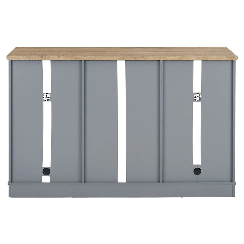 Hellblauer Sideboard-Schrank im Landhausstil mit Schubladen und Glastüren