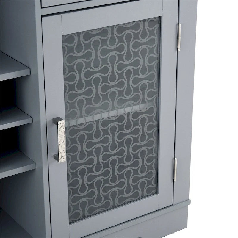Hellblauer Sideboard-Schrank im Landhausstil mit Schubladen und Glastüren
