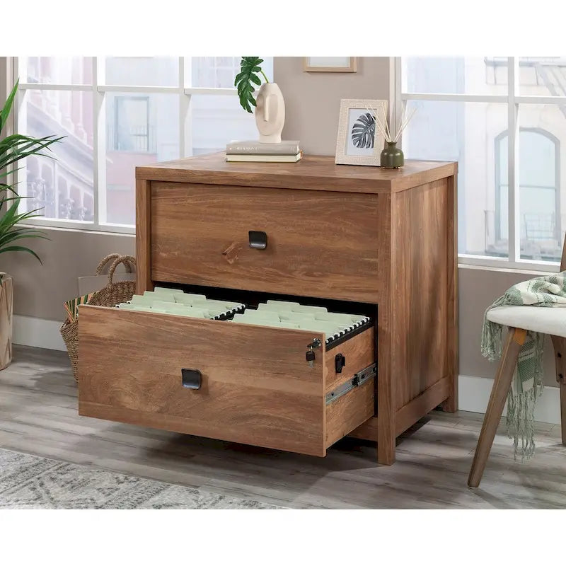 Lateral-Aktenschrank aus Holz in warmem Braun mit zwei abschließbaren Schubladen