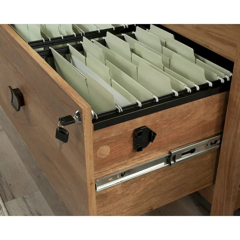 Lateral-Aktenschrank aus Holz in warmem Braun mit zwei abschließbaren Schubladen