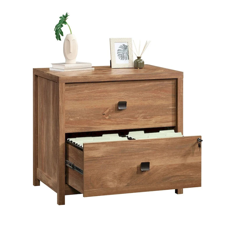 Lateral-Aktenschrank aus Holz in warmem Braun mit zwei abschließbaren Schubladen