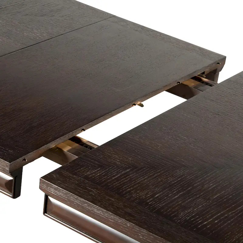 Table de salle à manger moderne rectangulaire en bois avec ceinture à facettes et pieds fuselés
