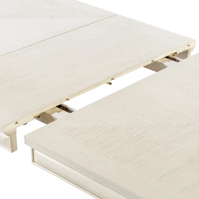Table de salle à manger moderne rectangulaire en bois avec ceinture à facettes et pieds fuselés