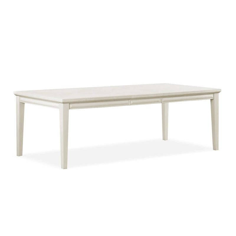 Table de salle à manger moderne rectangulaire en bois avec ceinture à facettes et pieds fuselés