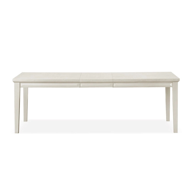 Table de salle à manger moderne rectangulaire en bois avec ceinture à facettes et pieds fuselés