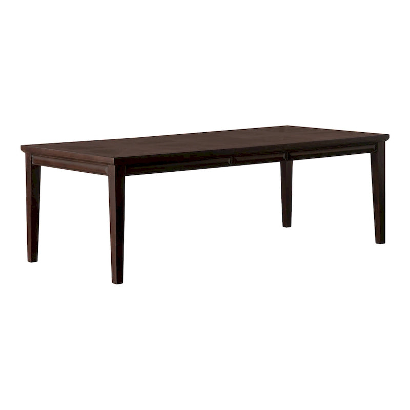 Table de salle à manger moderne rectangulaire en bois avec ceinture à facettes et pieds fuselés