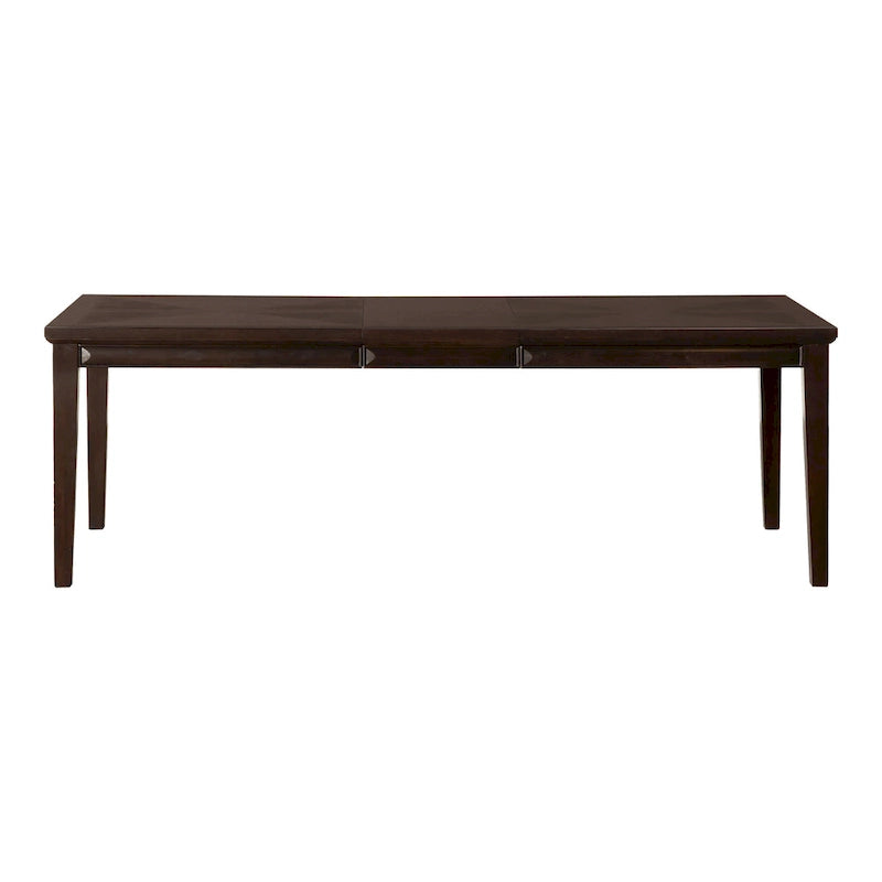 Table de salle à manger moderne rectangulaire en bois avec ceinture à facettes et pieds fuselés
