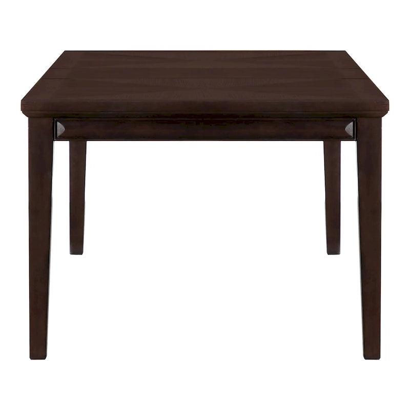 Table de salle à manger moderne rectangulaire en bois avec ceinture à facettes et pieds fuselés