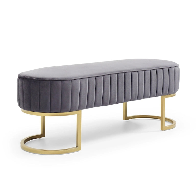 Banco para dormitorio, banco tapizado ovalado de terciopelo para el pie de la cama con patas de metal dorado, otomana de almacenamiento moderna de 48