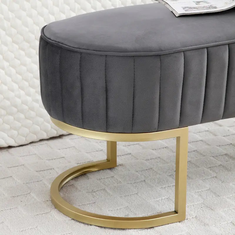 Banco para dormitorio, banco tapizado ovalado de terciopelo para el pie de la cama con patas de metal dorado, otomana de almacenamiento moderna de 48