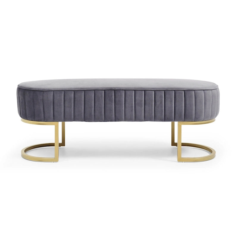 Banco para dormitorio, banco tapizado ovalado de terciopelo para el pie de la cama con patas de metal dorado, otomana de almacenamiento moderna de 48