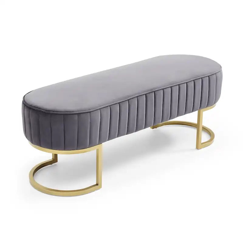 Banco para dormitorio, banco tapizado ovalado de terciopelo para el pie de la cama con patas de metal dorado, otomana de almacenamiento moderna de 48