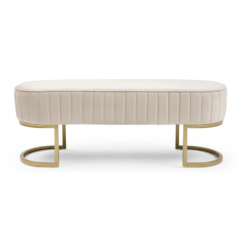 Banco para dormitorio, banco tapizado ovalado de terciopelo para el pie de la cama con patas de metal dorado, otomana de almacenamiento moderna de 48
