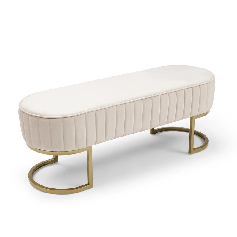 Banco para dormitorio, banco tapizado ovalado de terciopelo para el pie de la cama con patas de metal dorado, otomana de almacenamiento moderna de 48