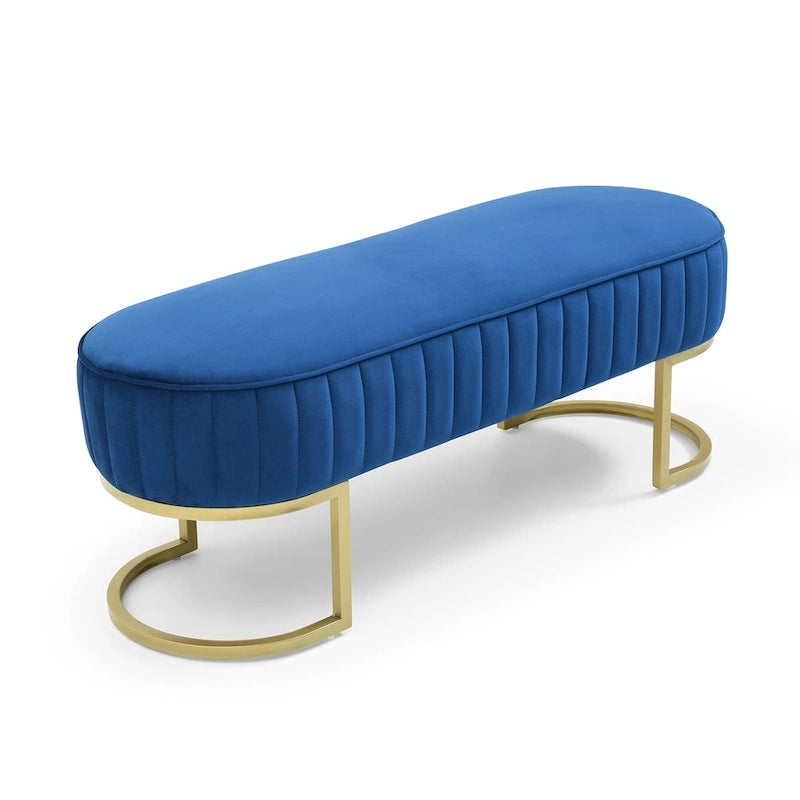 Banco para dormitorio, banco tapizado ovalado de terciopelo para el pie de la cama con patas de metal dorado, otomana de almacenamiento moderna de 48