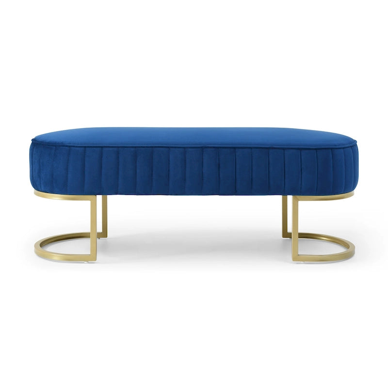 Banco para dormitorio, banco tapizado ovalado de terciopelo para el pie de la cama con patas de metal dorado, otomana de almacenamiento moderna de 48