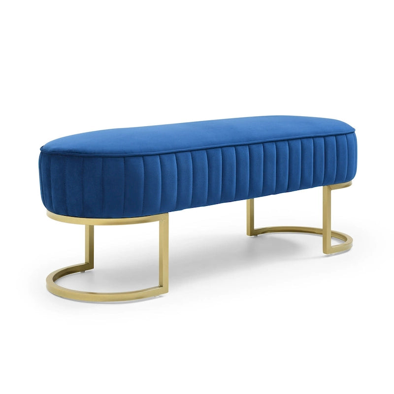 Banco para dormitorio, banco tapizado ovalado de terciopelo para el pie de la cama con patas de metal dorado, otomana de almacenamiento moderna de 48