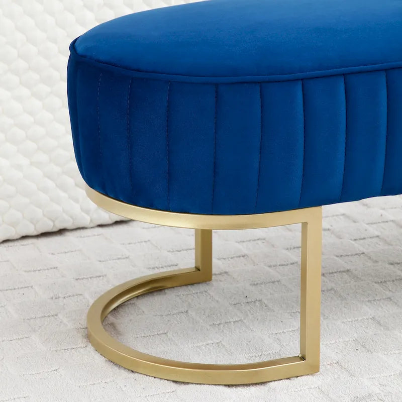 Banco para dormitorio, banco tapizado ovalado de terciopelo para el pie de la cama con patas de metal dorado, otomana de almacenamiento moderna de 48