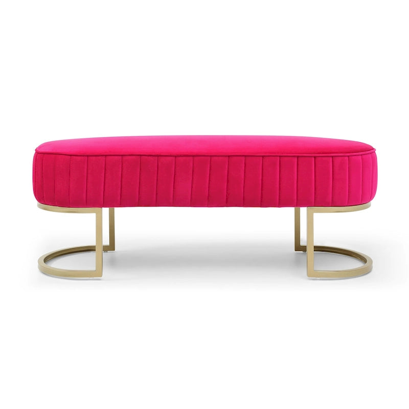 Banco para dormitorio, banco tapizado ovalado de terciopelo para el pie de la cama con patas de metal dorado, otomana de almacenamiento moderna de 48