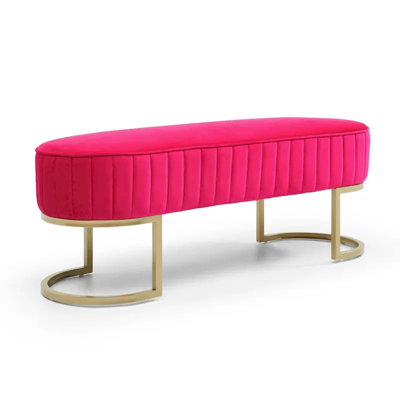 Banco para dormitorio, banco tapizado ovalado de terciopelo para el pie de la cama con patas de metal dorado, otomana de almacenamiento moderna de 48