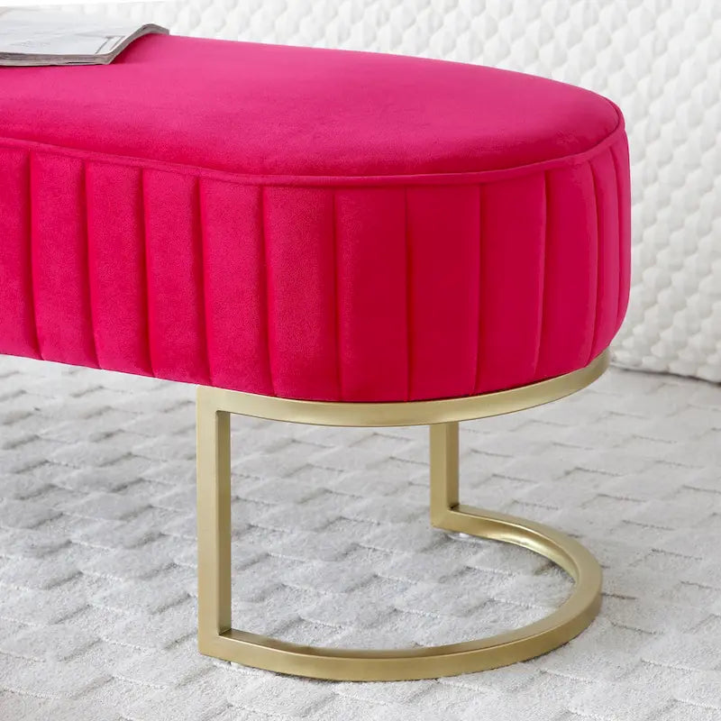 Banco para dormitorio, banco tapizado ovalado de terciopelo para el pie de la cama con patas de metal dorado, otomana de almacenamiento moderna de 48