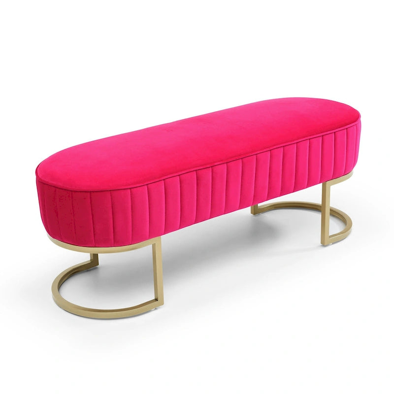 Banco para dormitorio, banco tapizado ovalado de terciopelo para el pie de la cama con patas de metal dorado, otomana de almacenamiento moderna de 48