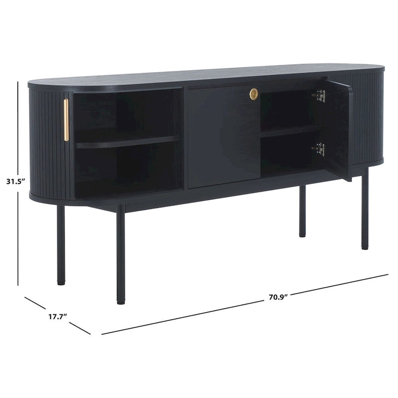 Modernes Sideboard mit vier Türen, geschwungenem Tambour-Stauraum und Metallbeinen