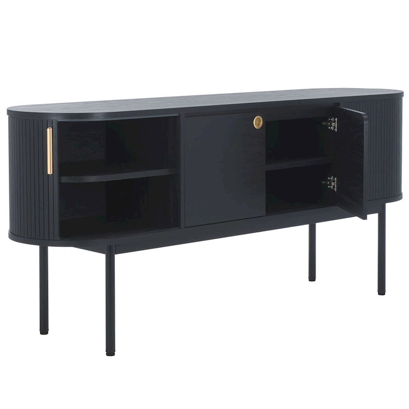 Modernes Sideboard mit vier Türen, geschwungenem Tambour-Stauraum und Metallbeinen