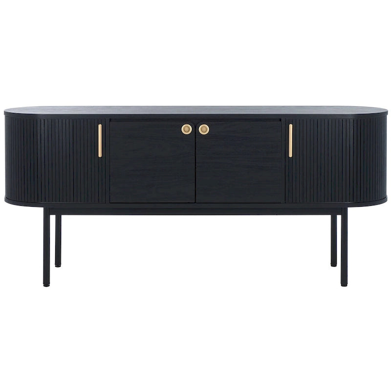 Modernes Sideboard mit vier Türen, geschwungenem Tambour-Stauraum und Metallbeinen