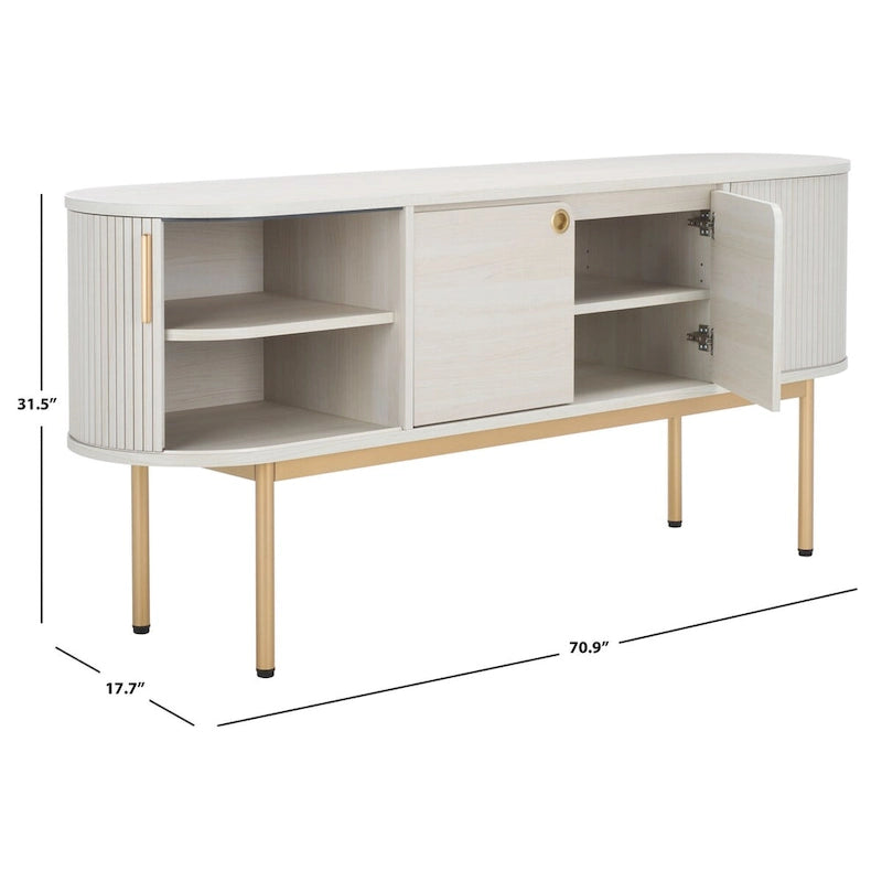 Modernes Sideboard mit vier Türen, geschwungenem Tambour-Stauraum und Metallbeinen