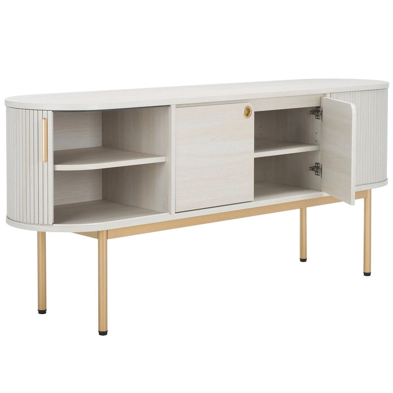 Modernes Sideboard mit vier Türen, geschwungenem Tambour-Stauraum und Metallbeinen