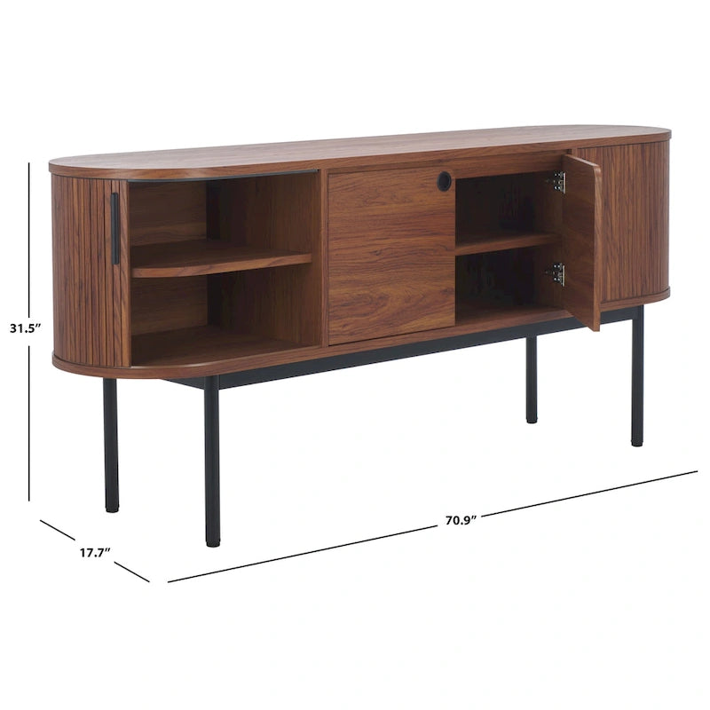 Modernes Sideboard mit vier Türen, geschwungenem Tambour-Stauraum und Metallbeinen