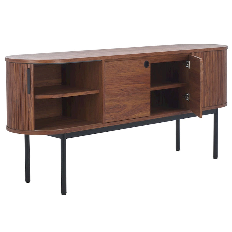 Modernes Sideboard mit vier Türen, geschwungenem Tambour-Stauraum und Metallbeinen