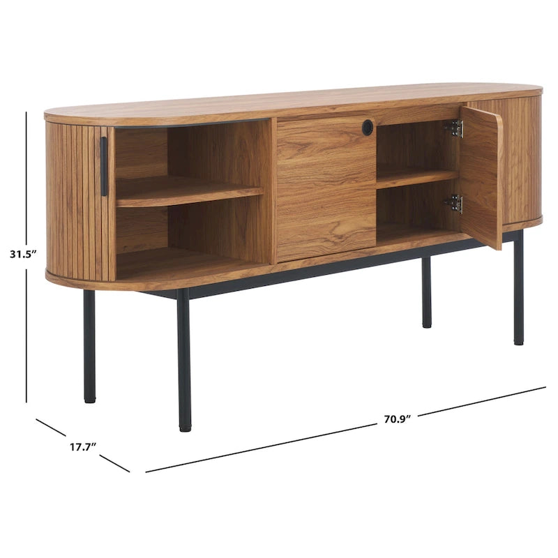 Modernes Sideboard mit vier Türen, geschwungenem Tambour-Stauraum und Metallbeinen