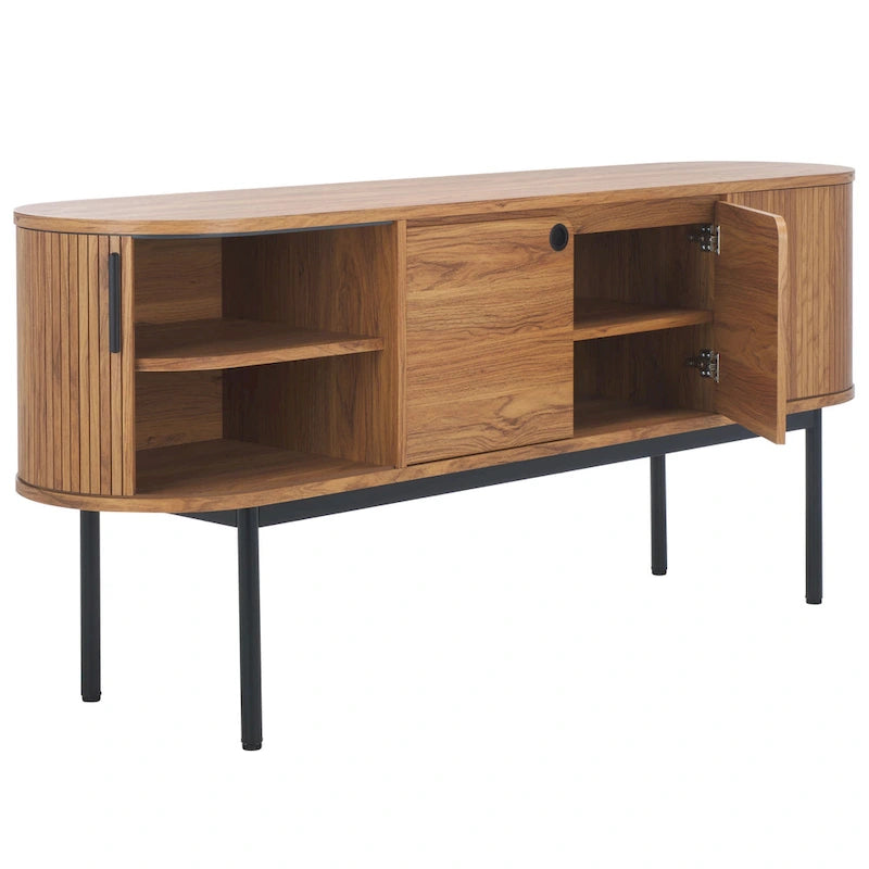 Modernes Sideboard mit vier Türen, geschwungenem Tambour-Stauraum und Metallbeinen